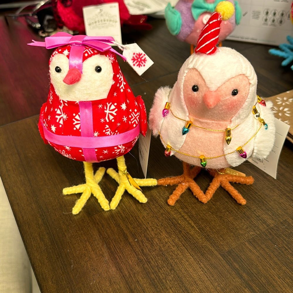 Two Christmas target birds. Bow is from 2022 and Tinsel is from 2023.